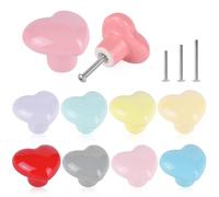 ShipeeKin 10x Boutons De Porte Colorés Céramique Brillante Forme d'Amour | 45mm Bouton de commode mignon pour Tiroir, Placard, Cuisine, Commode, Chambre D'enfant