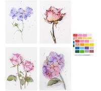 ShipeeKin 4 feuilles de papier aquarelle papier à dessin carnet de croquis A4 290x210mm, avec pinceau et couleurs (La fleur)