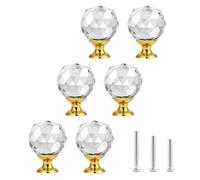 ShipeeKin 6x Cristal Clair Rond Armoire Poignée De Porte Boule En Forme avec Base d'or De Tiroir Garde-Robe Pull Bouton Diamant En Forme Poignées pour Armoire Commode Salle De Bain Cuisine Bureau