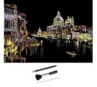 ShipeeKin Images à gratter 405 x 285mm A3 Landmark Mural Scratch Art Papier à gratter coloré pour Enfants avec Ensemble d’Outils (Venezia)