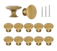 ShipeeKin Lot de 12 Boutons d’Armoire Ronds en laiton Rétro Cuisine Poignée de tiroir Champignon Tire 30mm/1.18in avec vis Vinatge Chic Boutons Pour porte Salle de bain (Bronze jaune)