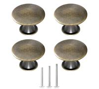 ShipeeKin Lot de 4 Boutons d’Armoire Ronds en laiton Antique Style Rétro Cuisine Poignée de tiroir Champignon Tire 30mm avec vis Vinatge Chic Boutons Pour porte Salle de bain (Bronze antique)