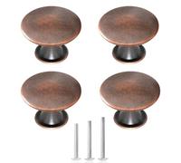 ShipeeKin Lot de 4 Boutons d’Armoire Ronds en laiton Rétro Cuisine Poignée de tiroir Champignon Tire 30mm avec vis Vinatge Chic Boutons Pour porte Salle de bain (Bronze rouge)