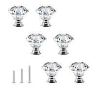 ShipeeKin Lot de 6 boutons de meuble en verre cristal - 30 mm - Style diamant - Pour commode, armoire, cuisine, garde-robe, salle de bain - Transparent
