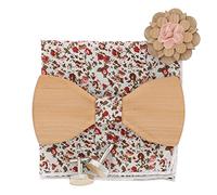 SHIPITNOW Noeud Papillon et Boutons de Manchette Bois clair - Pochette Costume Tissu Liberty Rose - Vendu dans un Coffret en Bois