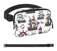 Ships Helm and Lighthouses Sac banane pour homme et femme, sac banane à bandoulière avec poches zippées, sac de taille imperméable avec sangle réglable pour l'entraînement, la course, les voyages, la