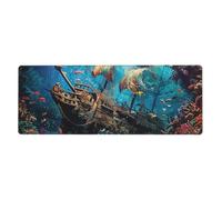 Shipwreck Under The Sea Mouse Pad Large 80 x 30 cm Ocean Fish Gaming Mouse Mat avec base en caoutchouc antidérapant pour bureau et maison