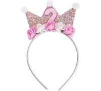 Shirene Couronne d'anniversaire,Bandeau d'anniversaire pour Enfants de 2 Ans,Bandeaux Brillants à Paillettes Couronne Princesse pour Fille Guirlande d'anniversaire pour Enfants avec Fleurs