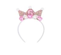 Shirene Couronne d'anniversaire,Bandeau d'anniversaire pour Enfants de 5 Ans,Bandeaux Brillants à Paillettes Couronne Princesse pour Fille Guirlande d'anniversaire pour Enfants avec Fleurs