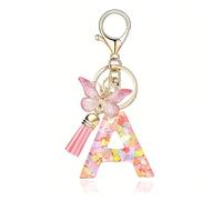 Shirene Porte clés avec Letter de l'alphabet,Porte Clé Alphabet A Initial Papillons Keyring Pendentif Feuille d'or Key Ring pour Femme Fille Personnalisée Lettres Keychain