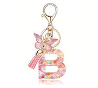 Shirene Porte clés avec Letter de l'alphabet,Porte lphabet B Initial Papillons Keyring Pendentif Feuille d'or Key Ring pour Femme Fille Personnalisée Lettres Keychain