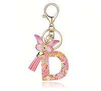 Shirene Porte clés avec Letter de l'alphabet,Porte Clé Alphabet D Initial Papillons Keyring Pendentif Feuille d'or Key Ring pour Femme Fille Personnalisée Lettres Keychain