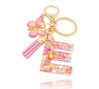 Shirene Porte clés avec Letter de l'alphabet,Porte Clé Alphabet E Initial Papillons Keyring Pendentif Feuille d'or Key Ring pour Femme Fille Personnalisée Lettres Keychain