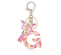 Shirene Porte clés avec Letter de l'alphabet,Porte Clé Alphabet G Initial Papillons Keyring Pendentif Feuille d'or Key Ring pour Femme Fille Personnalisée Lettres Keychain