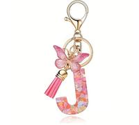Shirene Porte clés avec Letter de l'alphabet,Porte Clé Alphabet J Initial Papillons Keyring Pendentif Feuille d'or Key Ring pour Femme Fille Personnalisée Lettres Keychain