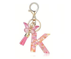 Shirene Porte clés avec Letter de l'alphabet,Porte Clé Alphabet K Initial Papillons Keyring Pendentif Feuille d'or Key Ring pour Femme Fille Personnalisée Lettres Keychain