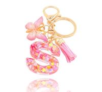 Shirene Porte clés avec Letter de l'alphabet,Porte Clé Alphabet S Initial Papillons Keyring Pendentif Feuille d'or Key Ring pour Femme Fille Personnalisée Lettres Keychain