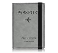 Shirene Protège Passeport,Protege Passeport avec Etui Anti RFID,Porte Passeports Voyage,Pochette Voyage Documents,Pochette Passeports Cuir Artificiel pour Carte et Sangle élastique Couverture,Gris