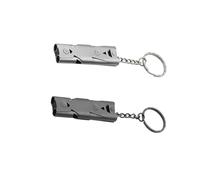 Shirene Sifflet de Survie d'urgence,2 Pièces Double Tubes Métal Haute Décibel Sifflet de Signal en Acier Inoxydable Sifflet Extérieur avec Porte Clés pour Canotage,Pédestre,Camping,Chasse Sauvetage