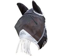 Shires - Masque anti-mouches pour chevaux avec franges pour les oreilles et le nez, filet fin ER465 (Poney) (Noir)