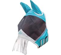 Shires - Masque anti-mouches pour chevaux avec franges pour les oreilles et le nez, filet fin ER465 (Poney) (pétrole)