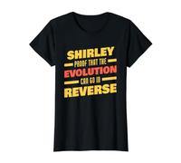 Shirley Evolution Peut Aller à l'envers Un nom drôle de Shirley T-Shirt Graphique avec Valeur, Femme, Noir, L