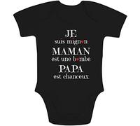 Shirtgeil Je suis Mignon Maman Est Une Bombe Papa Est Chanceux Body Bébé Manche Courte 6-12 Mois Noir