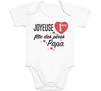 Shirtgeil Joyeuse 1ère fête des pères Papa Body Bébé Manche Courte 0-3 Mois Blanc