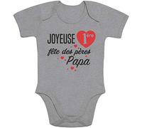 Shirtgeil Joyeuse 1ère fête des pères Papa Body Bébé Manche Courte 6-12 Mois Gris Chiné