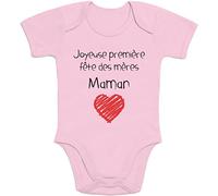 Shirtgeil Joyeuse première fête des mères Maman Cadeau Body Bébé Manche Courte 6-12 Mois Rose