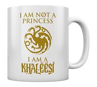 Shirtgeil Tasse avec dicton - Je ne suis pas une princesse, je suis un Khaleesi Gold Motif Games GOT Dragon - Cadeaux pour filles Princesse - Tasses avec dictons - Tasse à café 11 oz Blanc