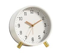 SHISEDECO Réveil avec rétroéclairage, 11,4 cm, analogique, sans tic-tac, silencieux, petite horloge de bureau avec chiffres arabes, horloge de table ronde à piles pour salon, chambre à coucher (blanc)