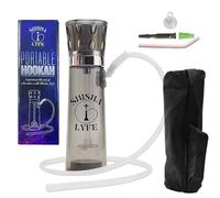 SHISHA LYFE Ensemble de mini tasses à narguilé portable - Transparent (gris) pour voiture et branchements avec lumières LED, tuyau en silicone, anti-brûlure, support de charbon de bois, pinces, paille