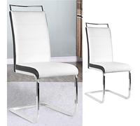 SHISHI Chaise Salle a Manger à Pieds Acier Chromé, Chaises de Cuisine à Haute Dossier, Chaises à Manger en Forme-S, Chaises Berçante Salle à Manger (Lot de 4 Blanc-Noir)