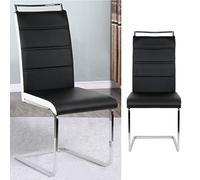 SHISHI Chaise Salle a Manger à Pieds Acier Chromé, Chaises de Cuisine à Haute Dossier, Chaises à Manger en Forme-S, Chaises Berçante Salle à Manger (Lot de 4 Noir-Blanc et Argent)
