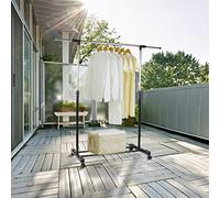 SHISHI Portant à Vêtements Extensible pour Chambre, Acier inoxydable, Porte-Vêtements sur Roulettes, Penderie à Vêtement avec Étagère à Chaussures, Argent (80-145)×42×(90-158) cm, Tringle Unique