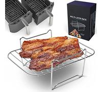 Shitafe 2 Pièces Air Fryer Grille pour Ninja Foodi Double friteuse à air, Support Déshydrateur Empilables en Acier Inoxydable compatibles avec Toutes Les friteuses à air Double Zone 7.8x5.2inch