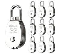 SHITIME Lot de 10 poulies simples M32, avec poulie rotative à 360° et anneaux, poulie pivotante en acier inoxydable 304, poulie métallique suspendue, bloc de poulie robuste et lisse pour levage de