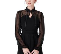 SHITINGRM Faux col élégant détachable à manches longues pour femme, châle noir polyvalent avec manches longues pour tulle élégant