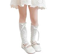 SHITINGRM Jambières en dentelle à volants pour le printemps - Élégantes - Avec nœud en ruban - Chaussettes souples et respirantes