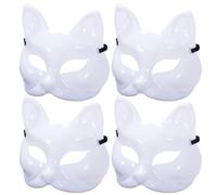 SHITOOMFE 4 pcs Cat masque diy vierge peignable halloween fox masque demi-visage white therian inachevé avec bande élastique pour cosplay me mascarade fête