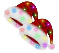 SHITOOMFE Chapeau de père Noël, chapeau de père Noël à LED, 2pcs Soft Warm Light Up Christmas clignotant avec lumière LED pour les enfants, 11x15in, pas batterie
