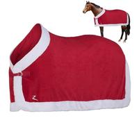 SHITOOMFE Couverture de Cheval Christmas Red Horse Feuilles de Toison Douce Cover Winch Winter Horse Horse with White Faux Furs Edge pour Le Cheval de Noël, Costumes de Noël, Chapeaux de Noël