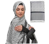 SHITOOMFE Écharpe Palestine 28x71in mousseline de mousseline Keffiyeh Classique Palestinien en noir et blanc avec une fine bordure pour les femmes et les hommes longs arabes imprimés