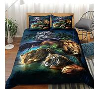 SHITOU Housse De Couette 140x200 Tigre Et LéOpard Bleu Encre avec Fermeture éClair Parure De Lit Microfibre,Impression NuméRique 3D Parure Housse de Couette 140x200 Et 2 Taie d'oreiller 65x65cm
