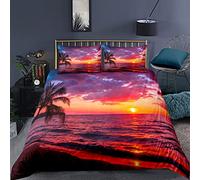 SHITOU Housse De Couette 200x200 Paysage de la mer d'oranger Parure De Lit Universelle Quatre Saisons,Confortable Microfibre Parure De Lit 200x200 avec 2 Taie d'oreiller 65x65cm