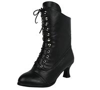 SHITOUJI Bottes mi-mollet punk gothique à talon Louis vintage en cuir pour femme Bottes victoriennes à bout pointu Chaussures de chevalier décontractées, Noir , 39.5 EU