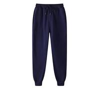 ShitouJi Pantalon de jogging pour femmes avec taille élastique unie, pantalon de survêtement décontracté rembourré unisexe avec poches, bleu marine, L