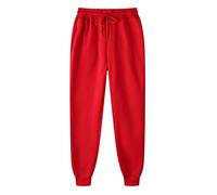 ShitouJi Pantalon de jogging pour femmes avec taille élastique unie, pantalon de survêtement décontracté rembourré unisexe avec poches, Rouge, M