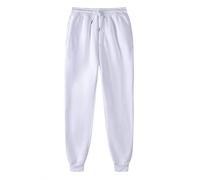 ShitouJi Pantalon de jogging pour femmes avec taille élastique unie, pantalon de survêtement décontracté rembourré unisexe avec poches, blanc, S